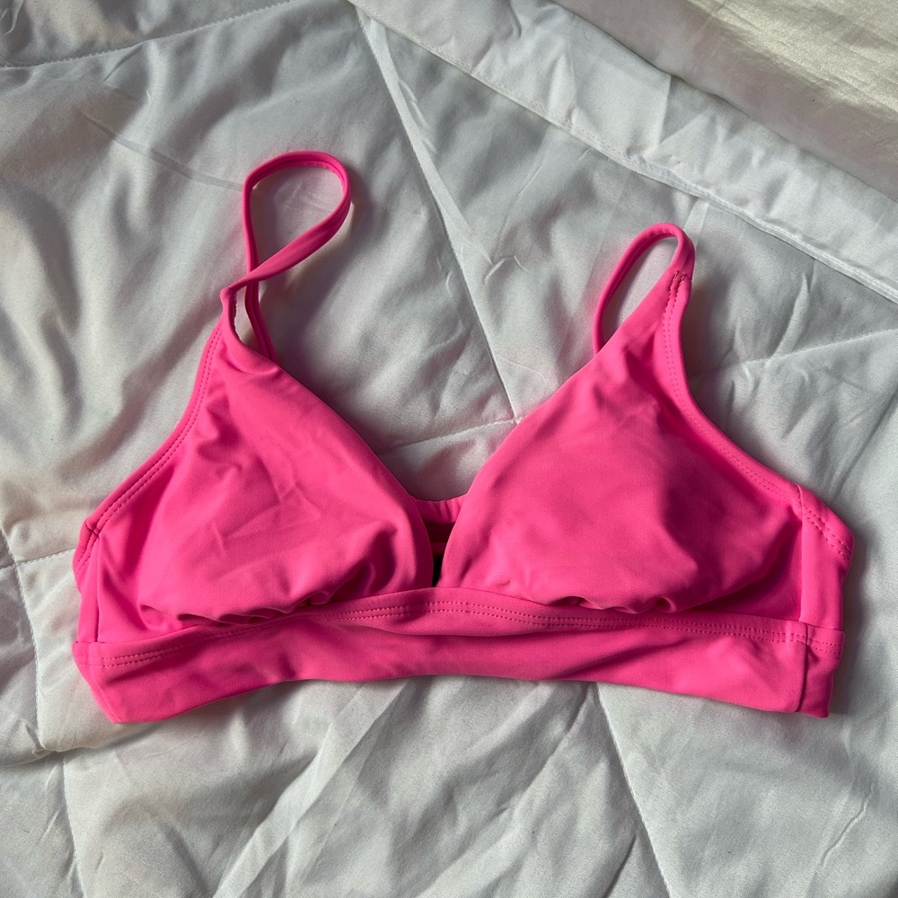 Neon pink triangle bikini top